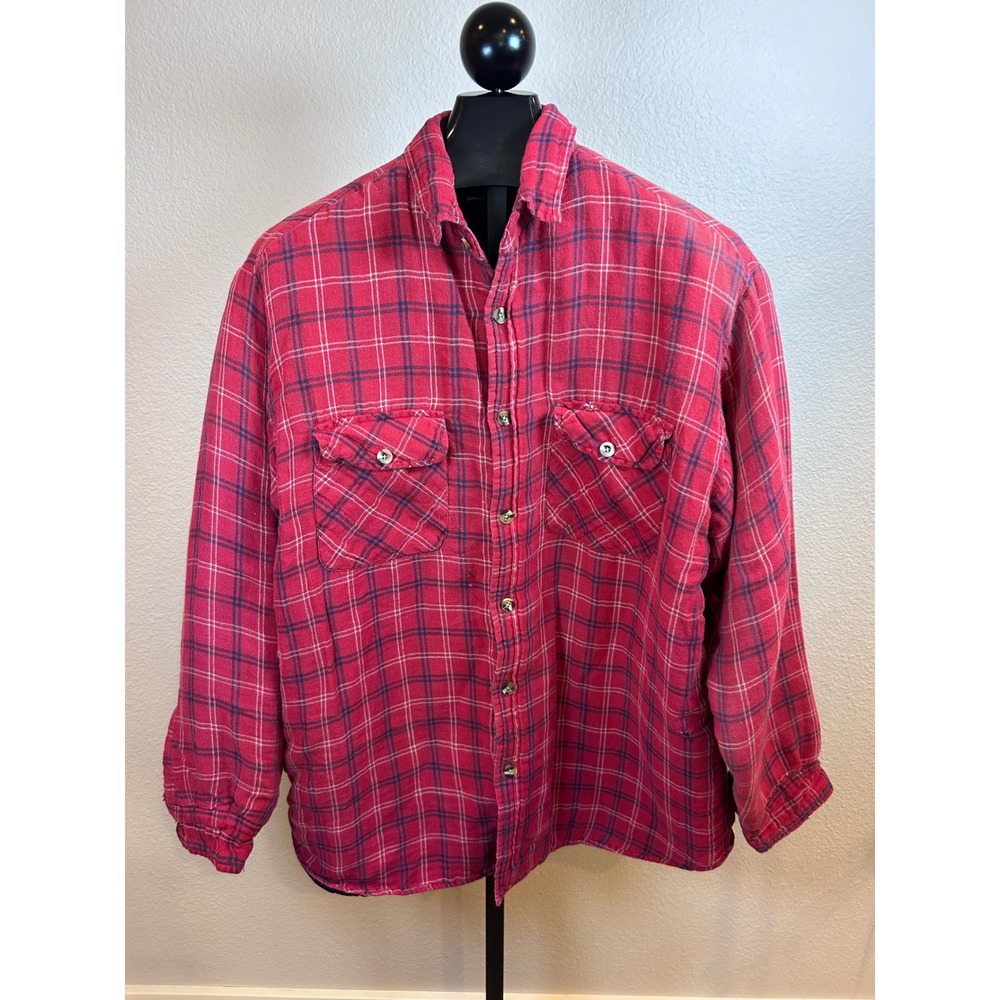 Ozark Trail Mens XLT Red Plaid Quilted Lined Flannel Shirt Jacket Shacket Tall